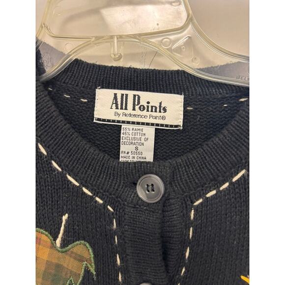 Vintage Halloween All Points Fall Scarecrow Leaves Cardigan Sweater - Picture 4 of 6